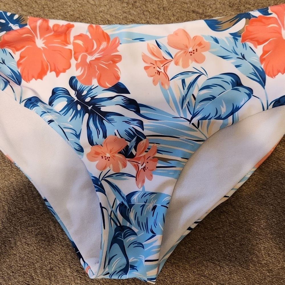 SHEIN Floral Bikini Bottom - Blue and Orange